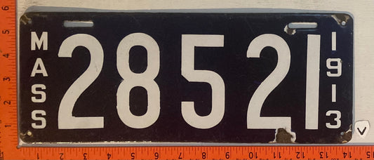 1913 Massachusetts #28521 Passenger License Plate (Porcelain)