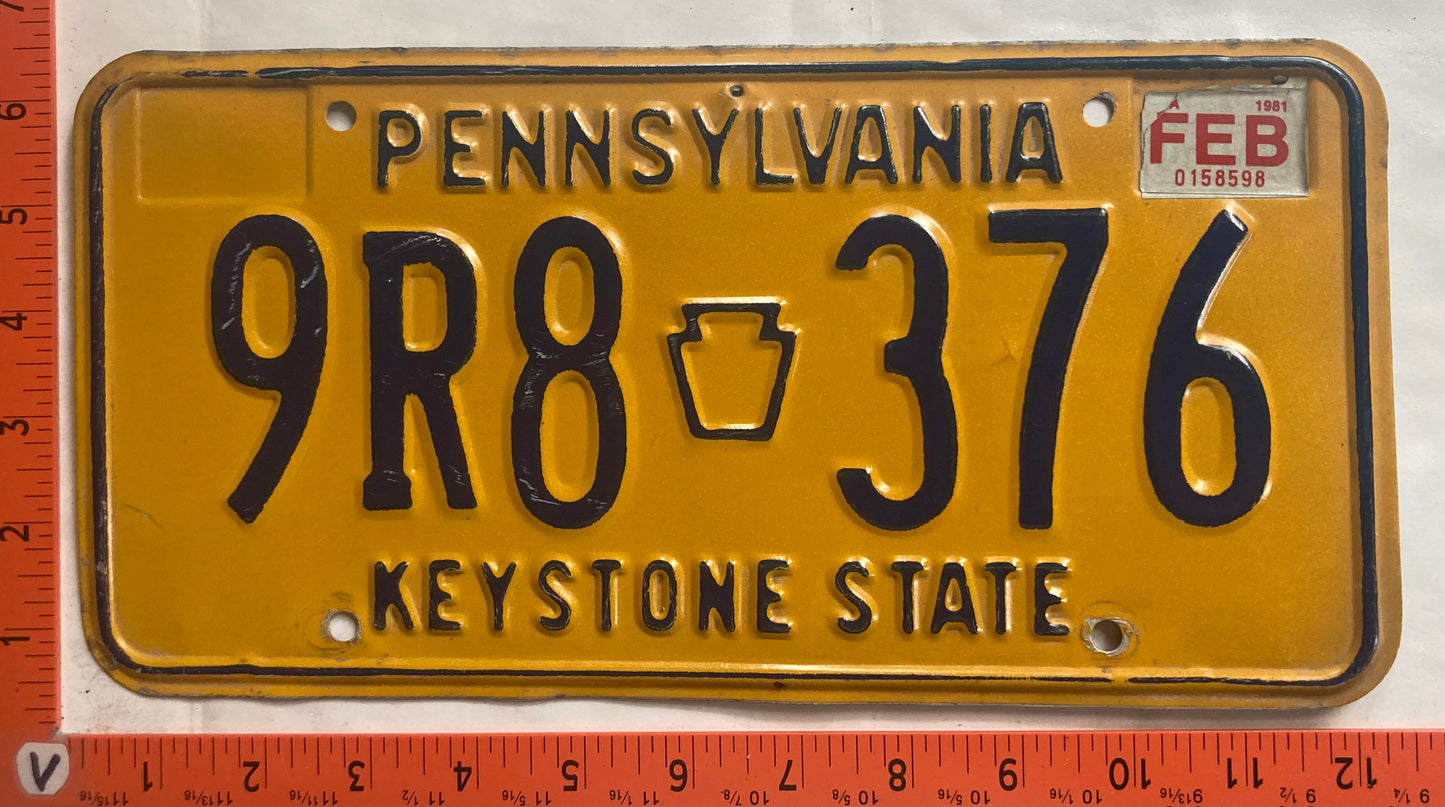 1981 Pennsylvania #9R8 376 Passenger License Plate