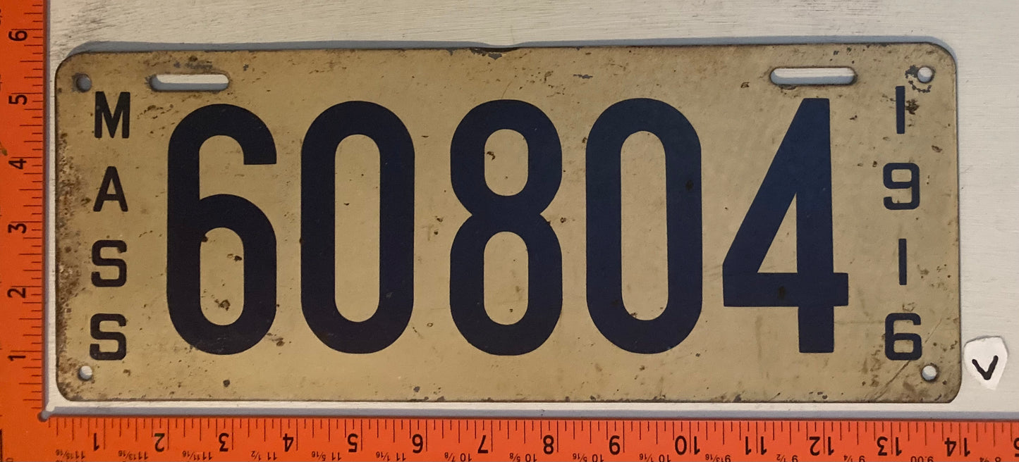 1916 Massachusetts #60804 Passenger License Plate