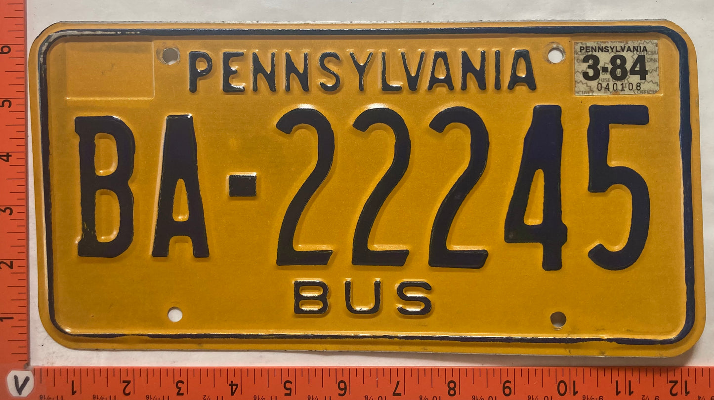 1984 Pennsylvania #BA-22245 Bus License Plate