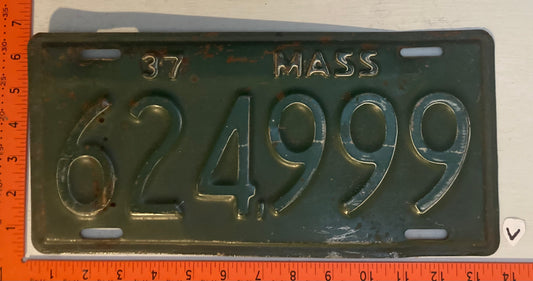 1937 Massachusetts #624.999 Passenger License Plate