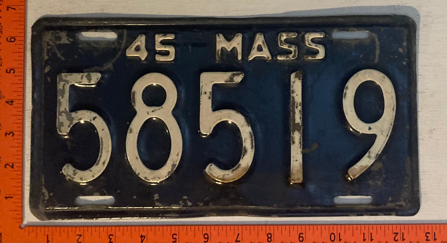 1945 Massachusetts #58519 Passenger License Plate