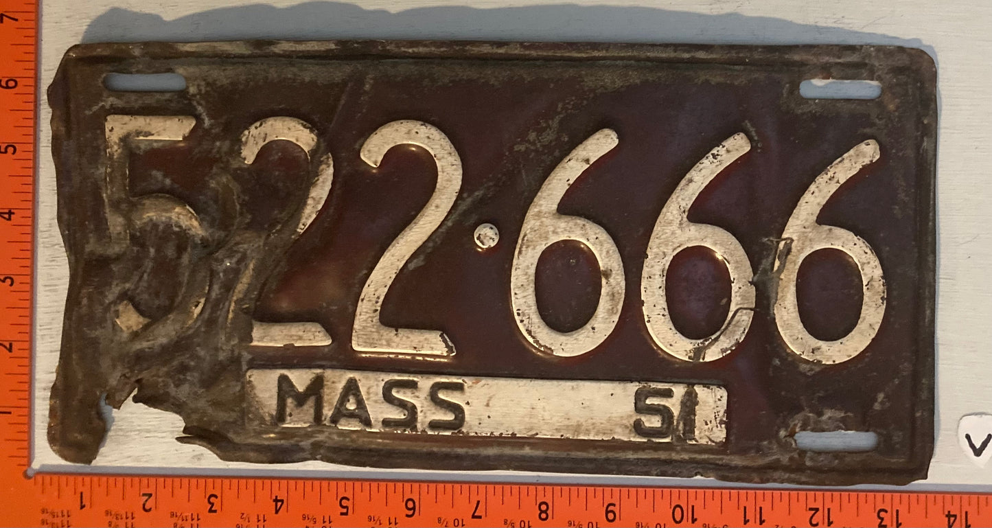 1951 Massachusetts #522-666 Passenger License Plate