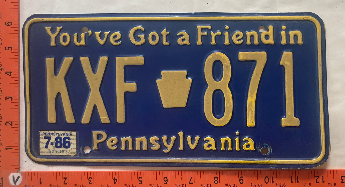 1986 Pennsylvania #KXF 871 Passenger License Plate