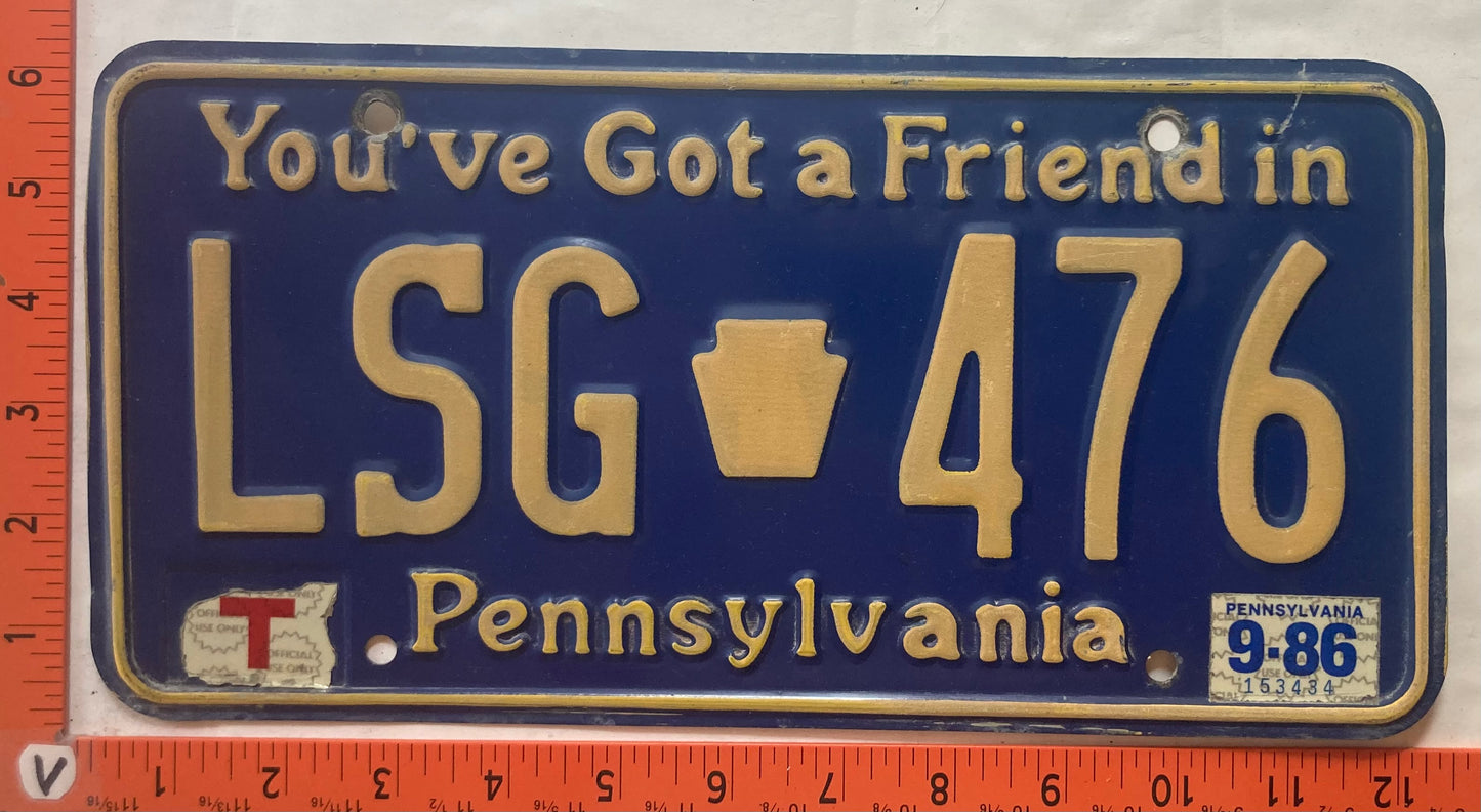1986 Pennsylvania #LSG 476 Passenger License Plate