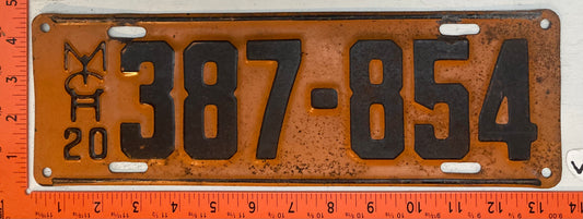 1920 Michigan #387-854 Passenger License Plate