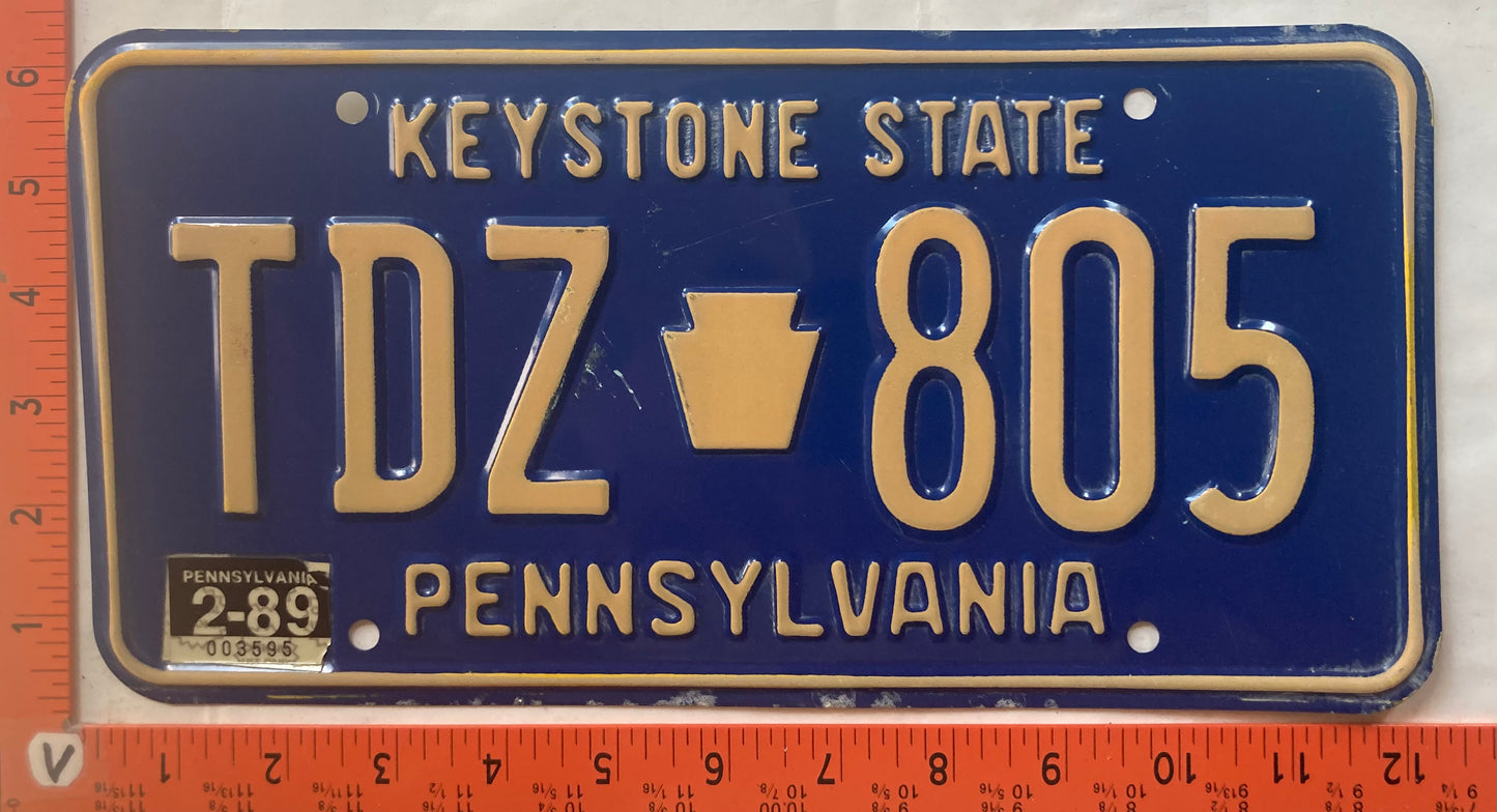 1989 Pennsylvania #TDZ 805 Passenger License Plate