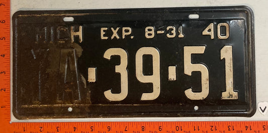 1940 Michigan #YA-39-51 Passenger License Plate