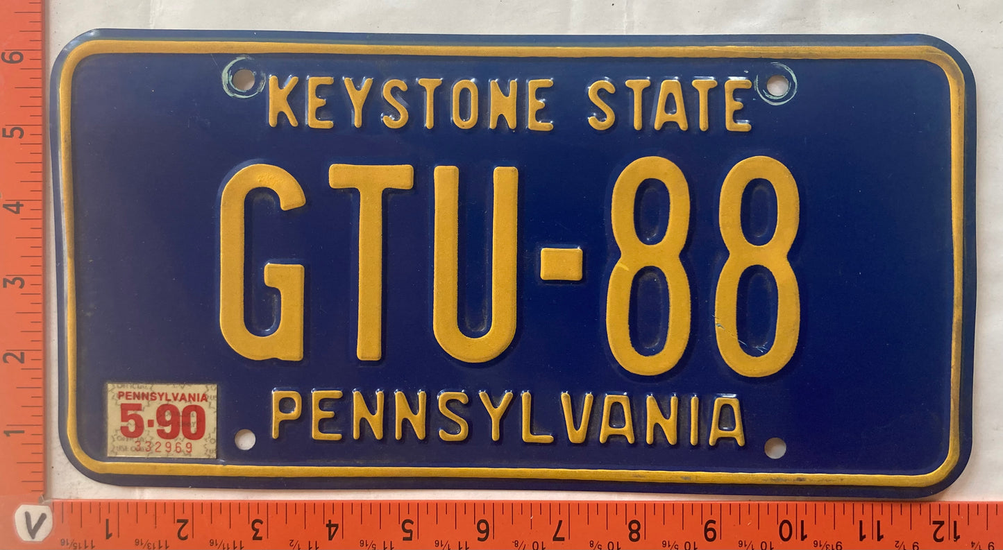 1990 Pennsylvania #GTU-88 Passenger License Plate