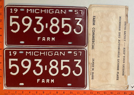 1957 Michigan #593-853 Farm License Plate (Pair)