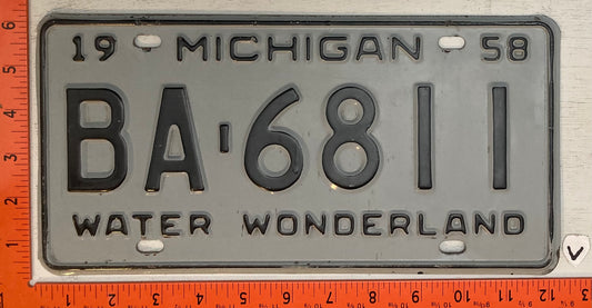 1958 Michigan #BA-6811 Passenger License Plate