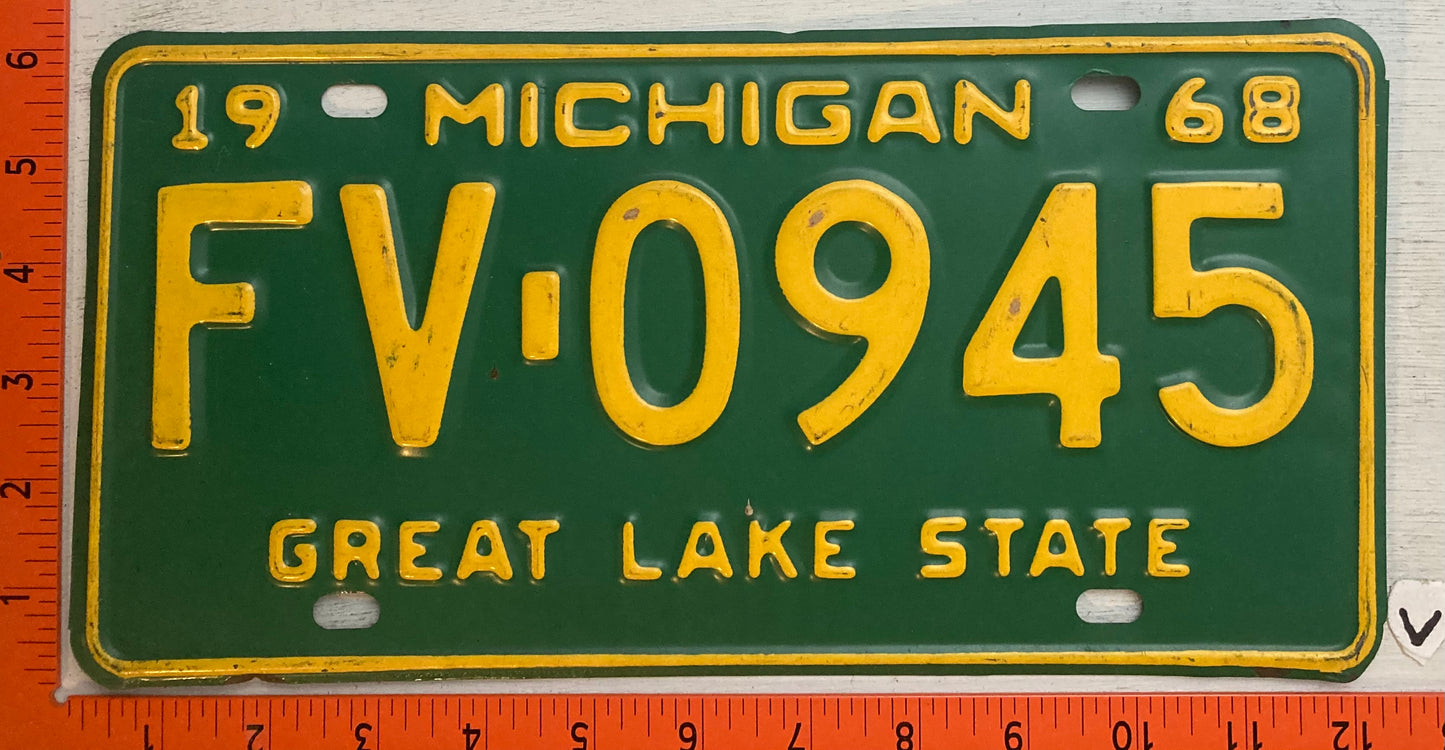 1968 Michigan #FV-0945 Passenger License Plate