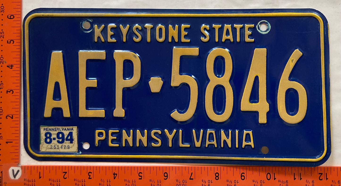 1994 Pennsylvania #AEP 5849 Passenger License Plate