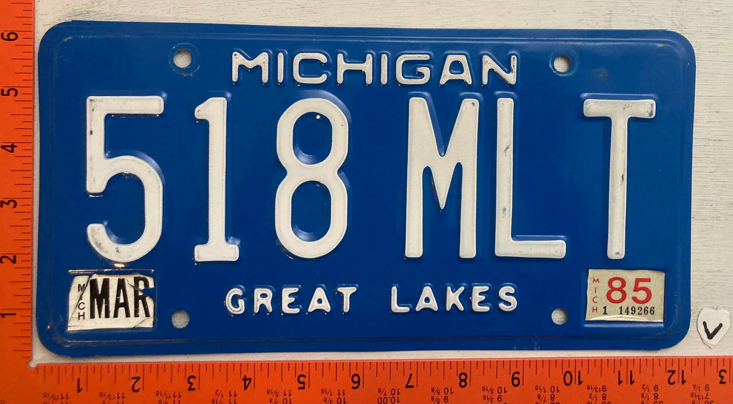 1985 Michigan #518 MLT Passenger License Plate
