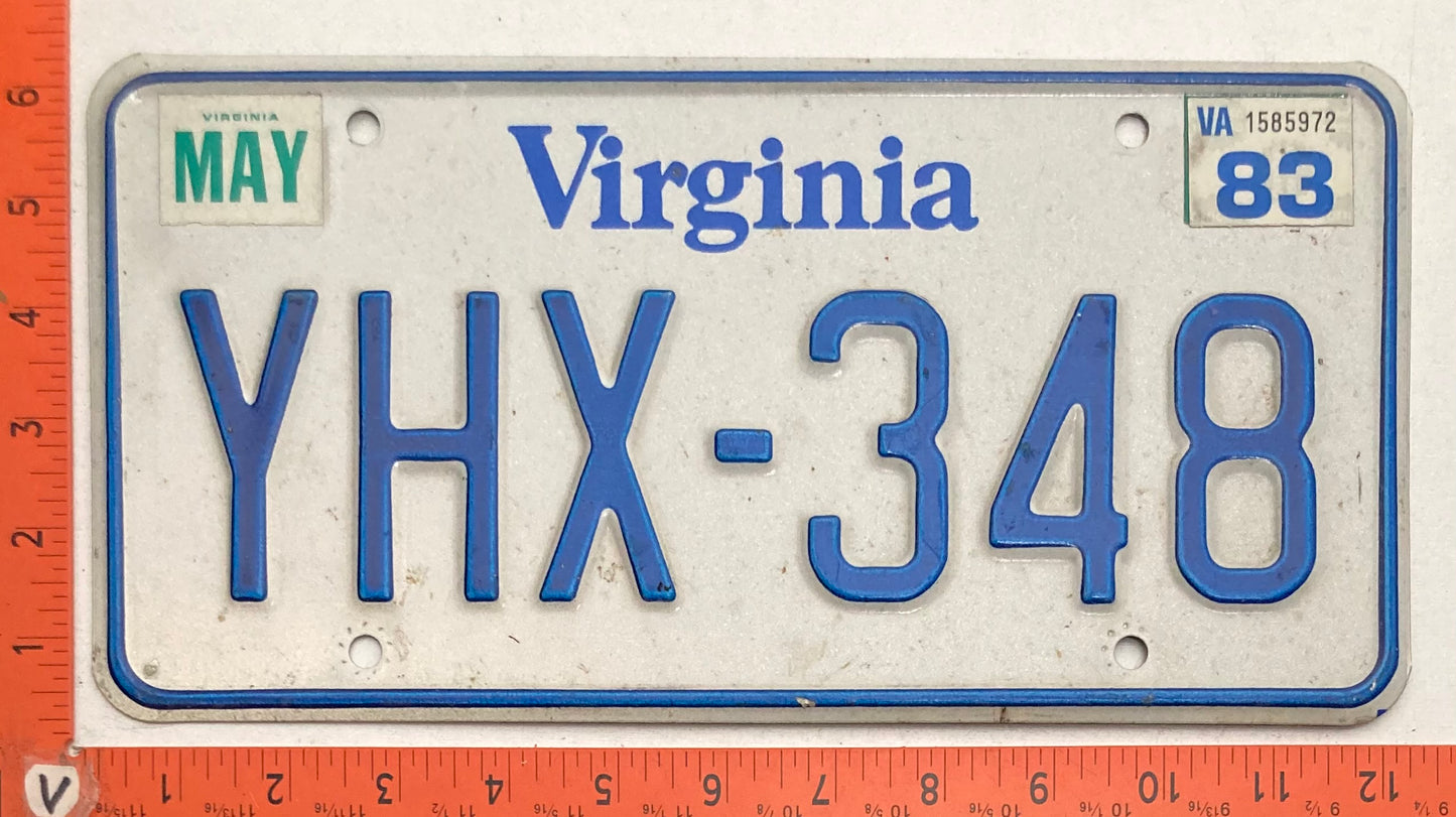1983 Virginia #YHX-348 Passenger License Plate