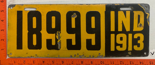 1913 Indiana #18999 Passenger License Plate (Porcelain)