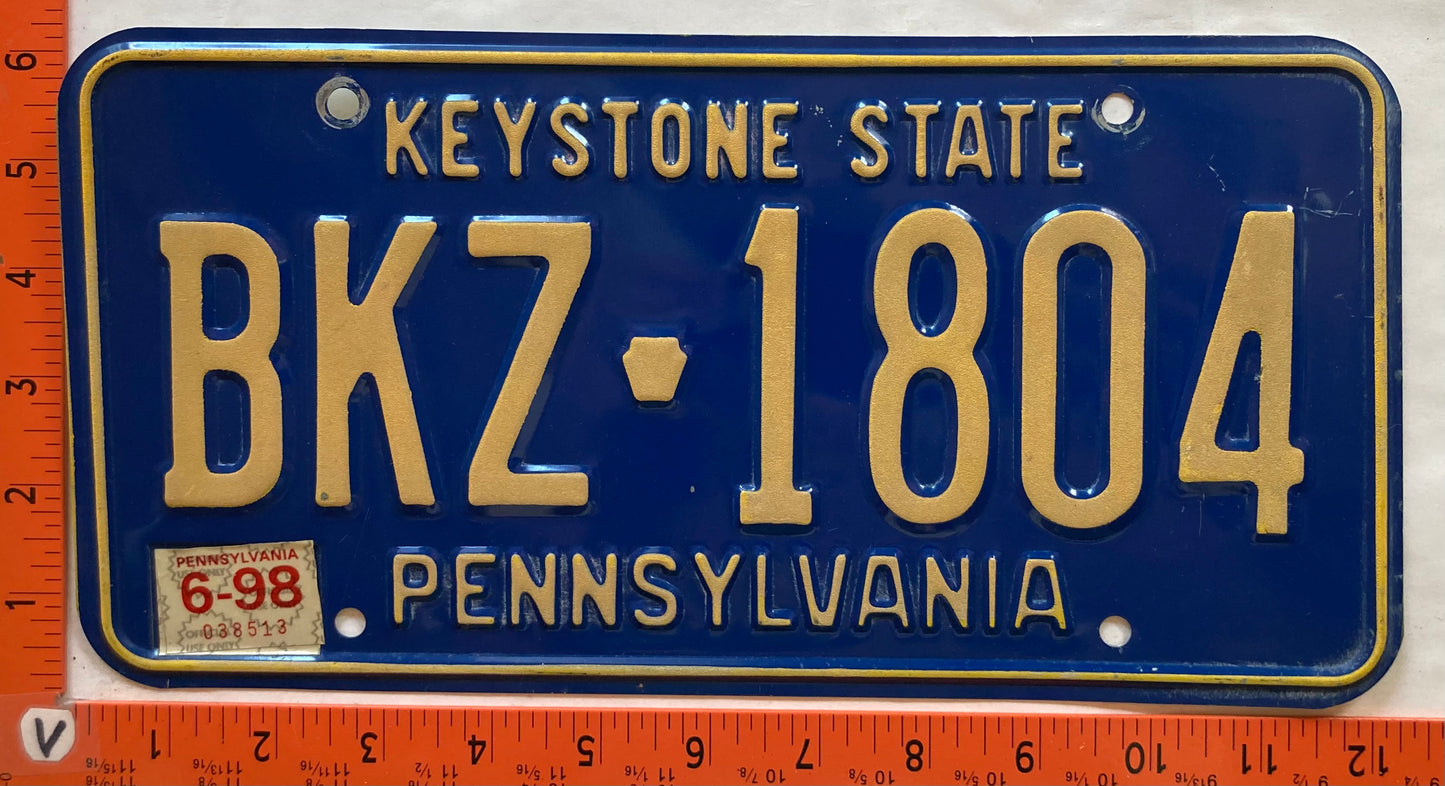 1998 Pennsylvania #BKZ 1804 Passenger License Plate