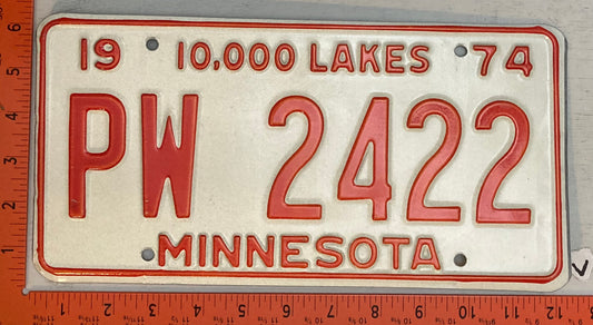 1974 Minnesota #PW 2422 Passenger License Plate
