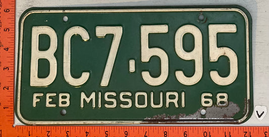 1968 Missouri #BC7-595 Passenger License Plate
