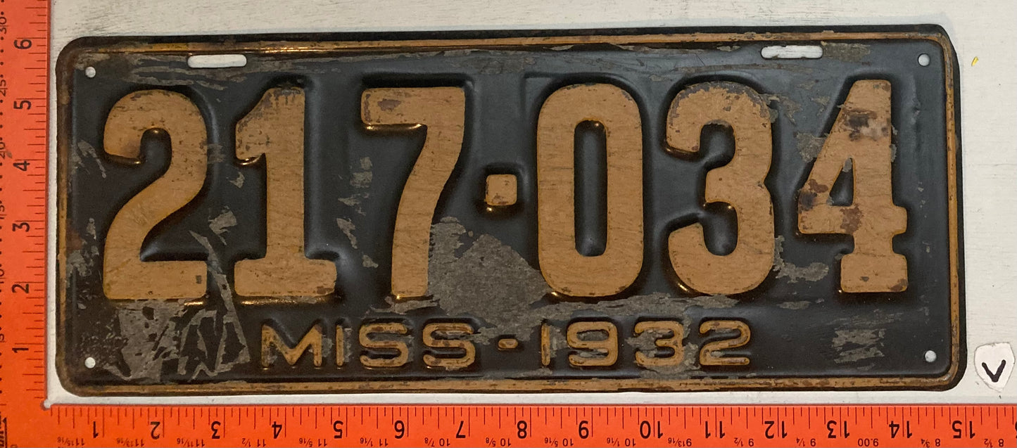 1932 Mississippi #217-034 Passenger License Plate