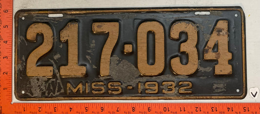 1932 Mississippi #217-034 Passenger License Plate