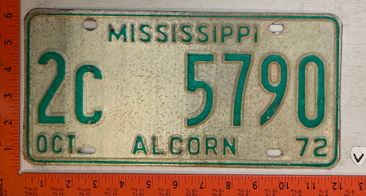 1972 Mississippi #2C 5790 Passenger License Plate