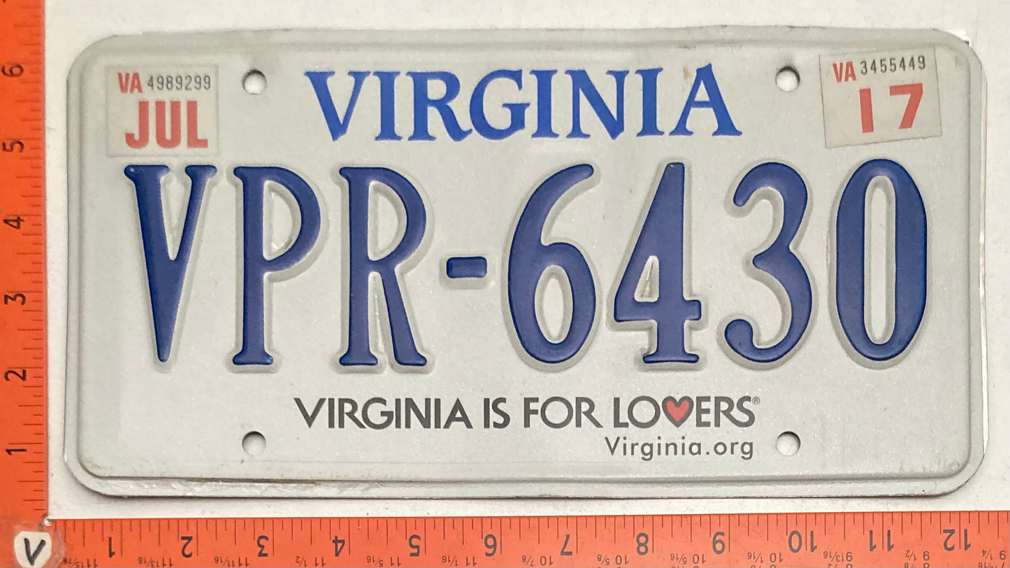 2017 Virginia #VPR-6430 Passenger License Plate