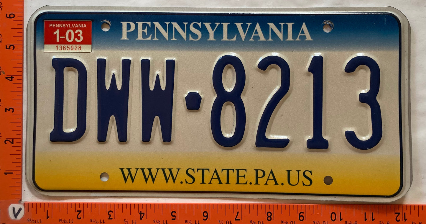 2003 Pennsylvania #DWW-8213 Passenger License Plate