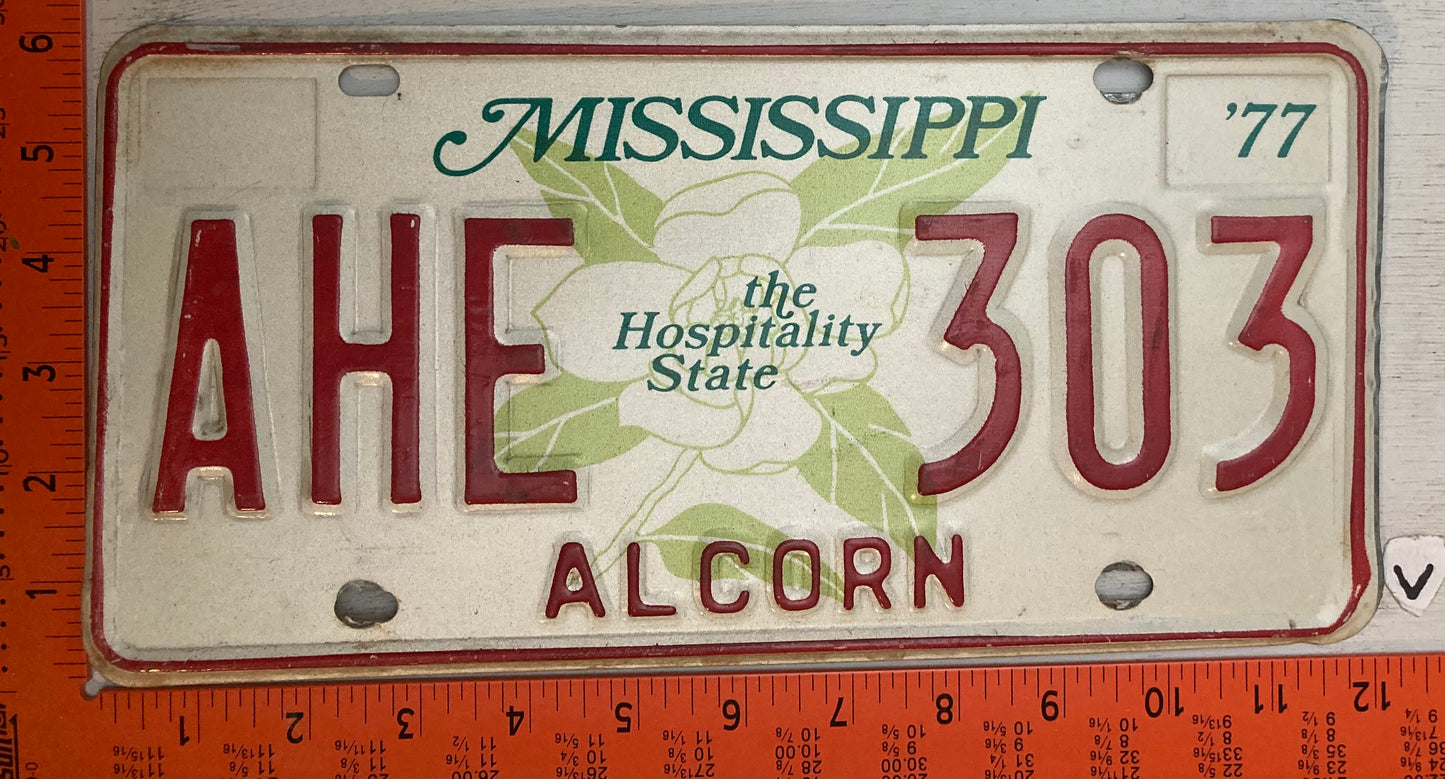 1977 Mississippi #AHE 303 Passenger License Plate