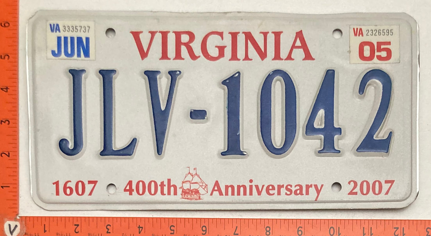 2005 Virginia #JLV-1042 Passenger License Plate