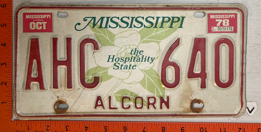 1978 Mississippi #AHC 640 Passenger License Plate
