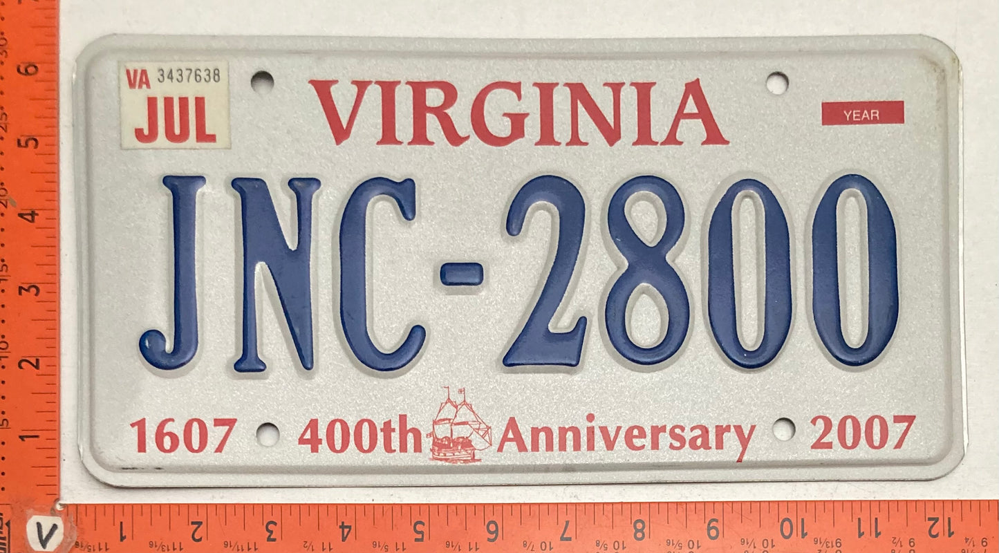 Undated Virginia #JNC-2800 Passenger License Plate