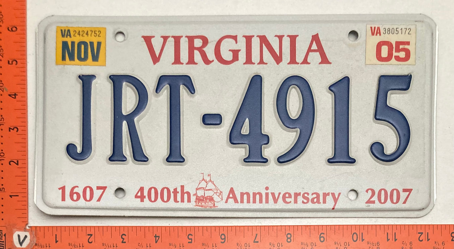 2005 Virginia #JRT-4915 Passenger License Plate