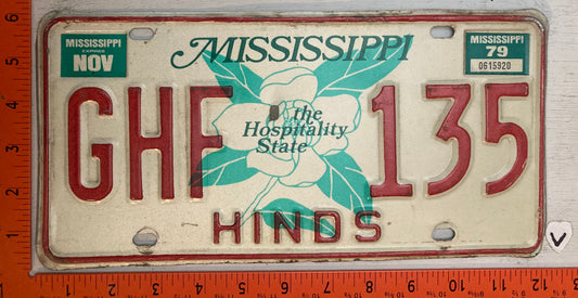 1979 Mississippi #GHF 135 Passenger License Plate