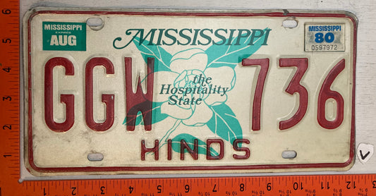 1980 Mississippi #GGW 736 Passenger License Plate
