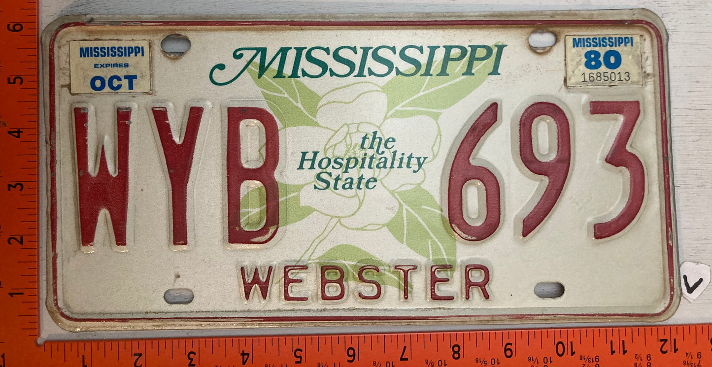 1980 Mississippi #WYB 693 Passenger License Plate