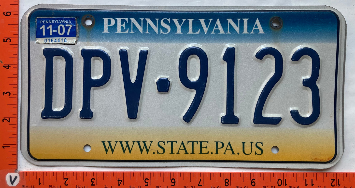 2007 Pennsylvania #DPV-9123 Passenger License Plate