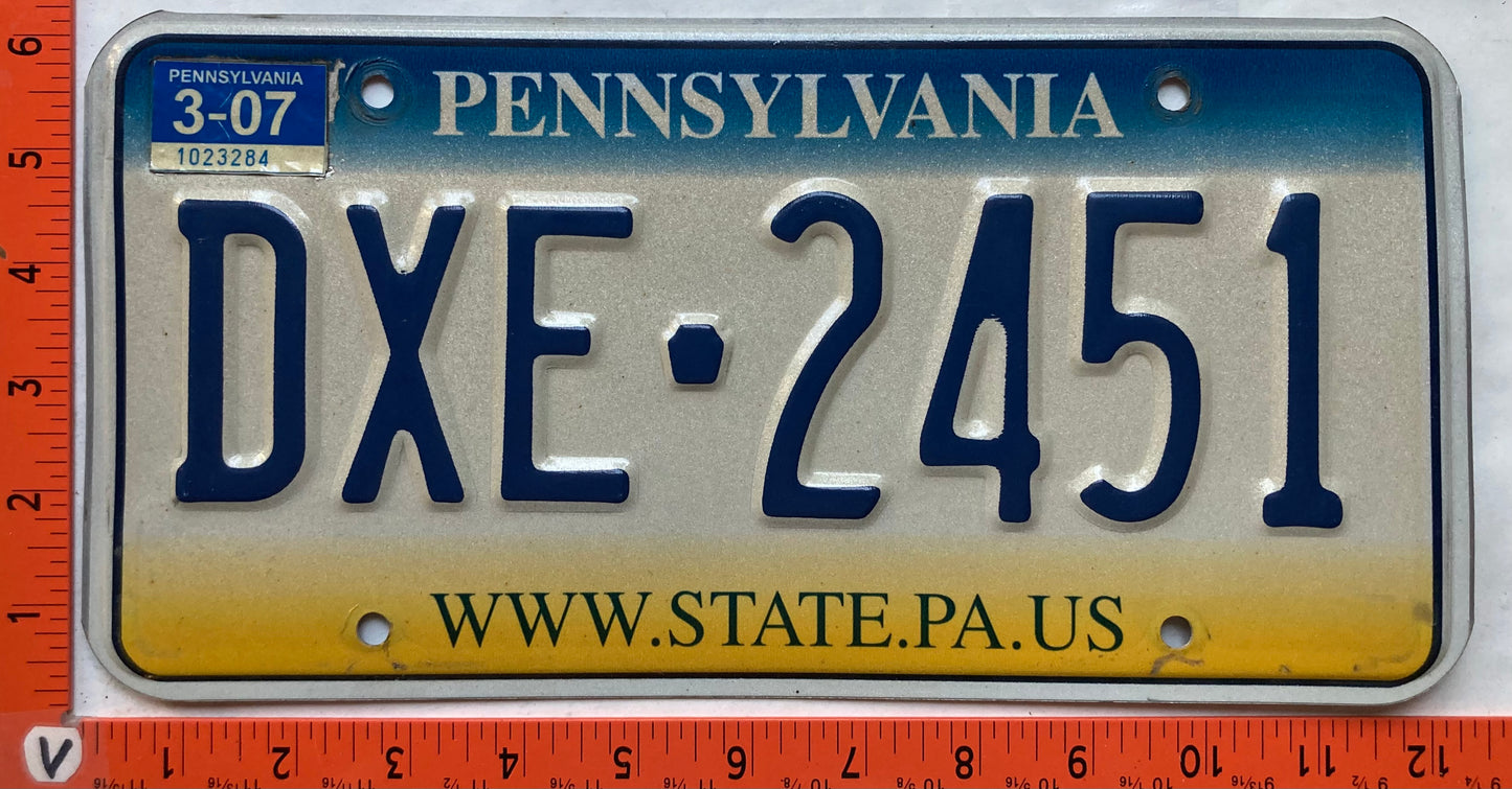 2007 Pennsylvania #DXE-2451 Passenger License Plate
