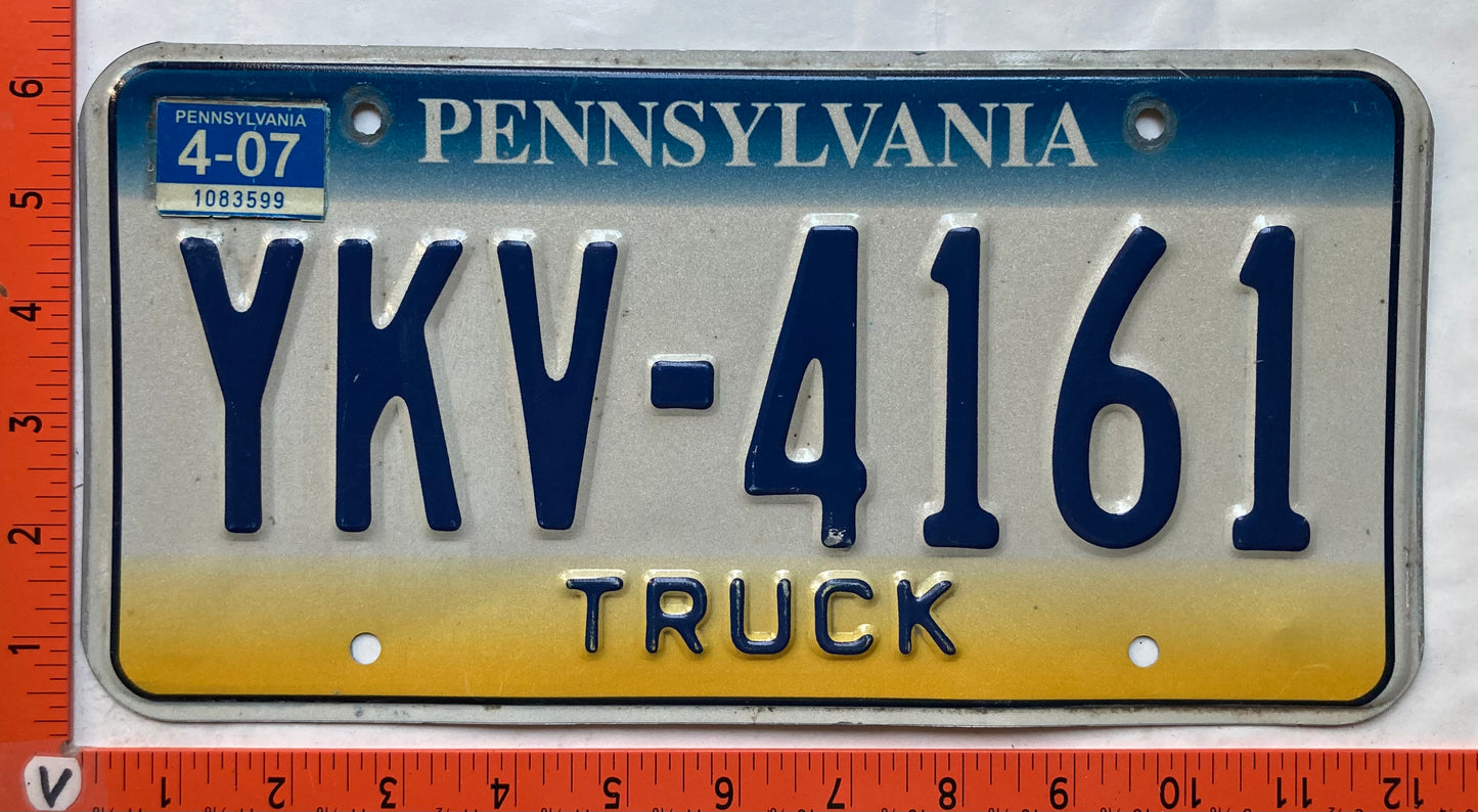 2007 Pennsylvania #YKV-4161 Truck License Plate