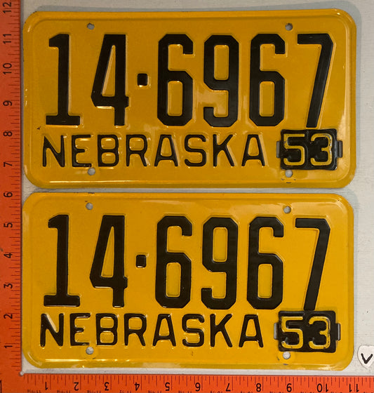 1953 Nebraska #14-6967 Passenger License Plate (Pair)