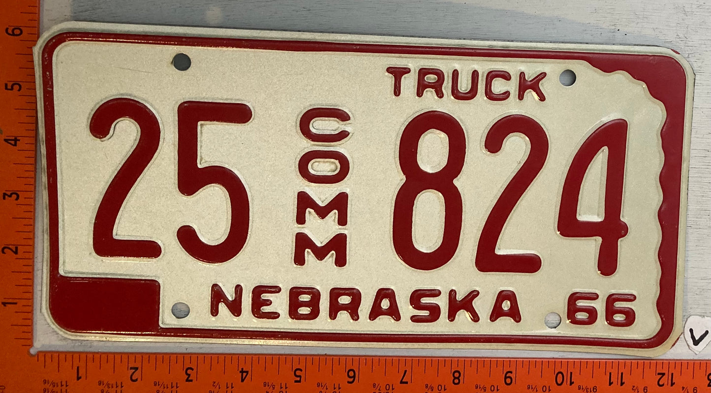 1966 Nebraska #25 824 Commercial License Plate