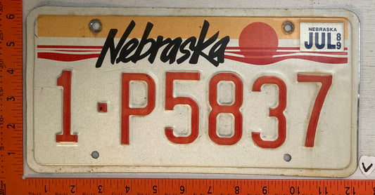 1989 Nebraska #1-P5837 Passenger License Plate