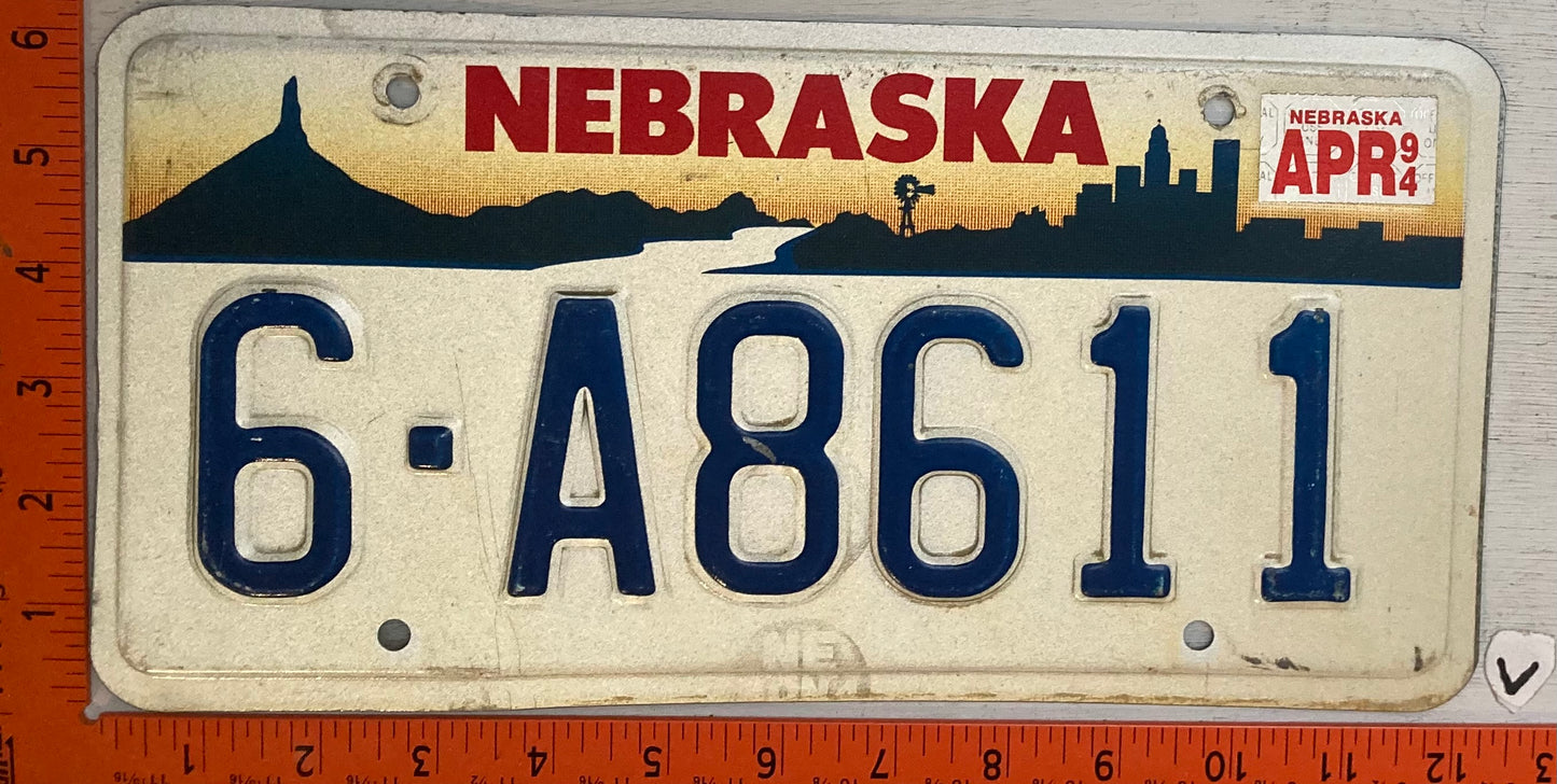 1994 Nebraska #6-A8611 Passenger License Plate