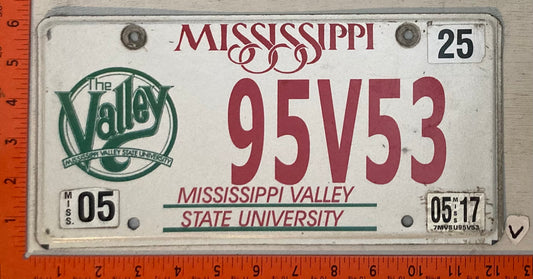 2017 Mississippi #95V53 Mississippi Valley State License Plate