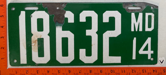 1914 Maryland #18632 Passenger License Plate (Porcelain)