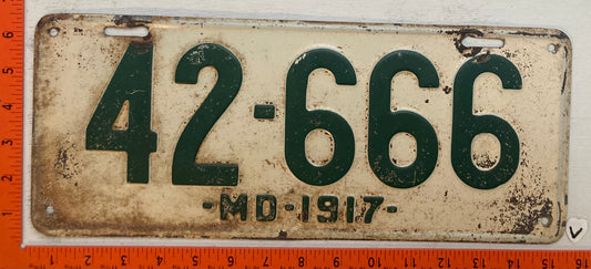 1917 Maryland #42-666 Passenger License Plate