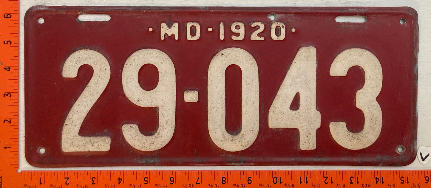 1920 Maryland #29-043 Passenger License Plate