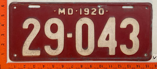 1920 Maryland #29-043 Passenger License Plate