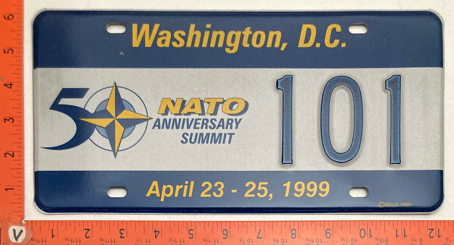 1999 Washington, DC #101 Passenger License Plate NATO 50th Anniversary