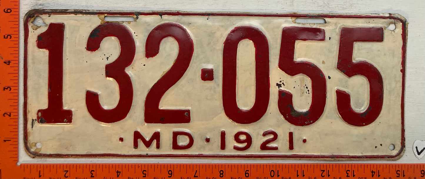 1921 Maryland #132-055 Passenger License Plate (Repaint)